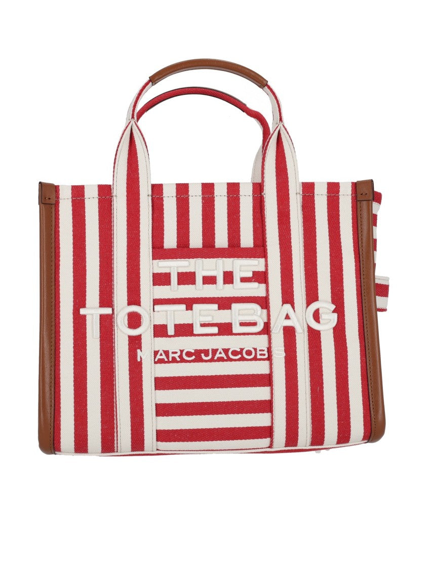 Marc Jacobs Red White Striped Medium Canvas Tote Bag