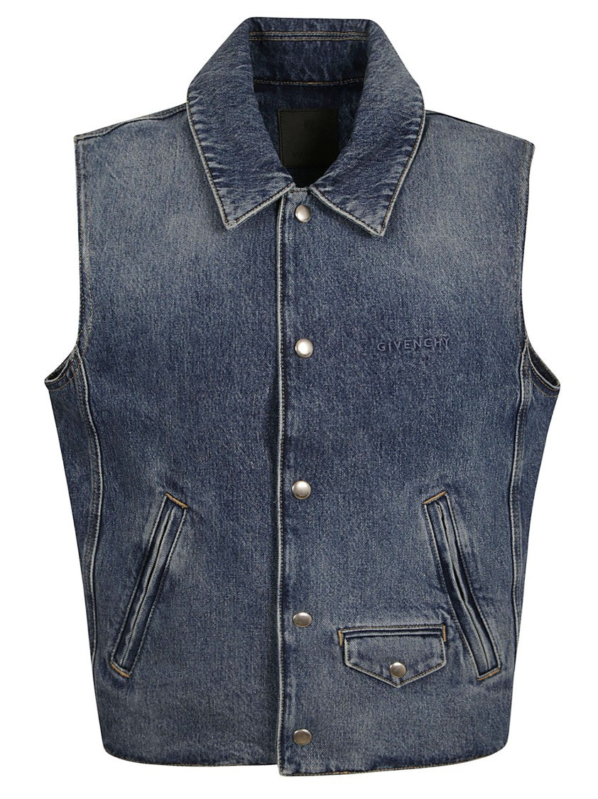 Givenchy Sleeveless Denim Jacket With Classic Collar