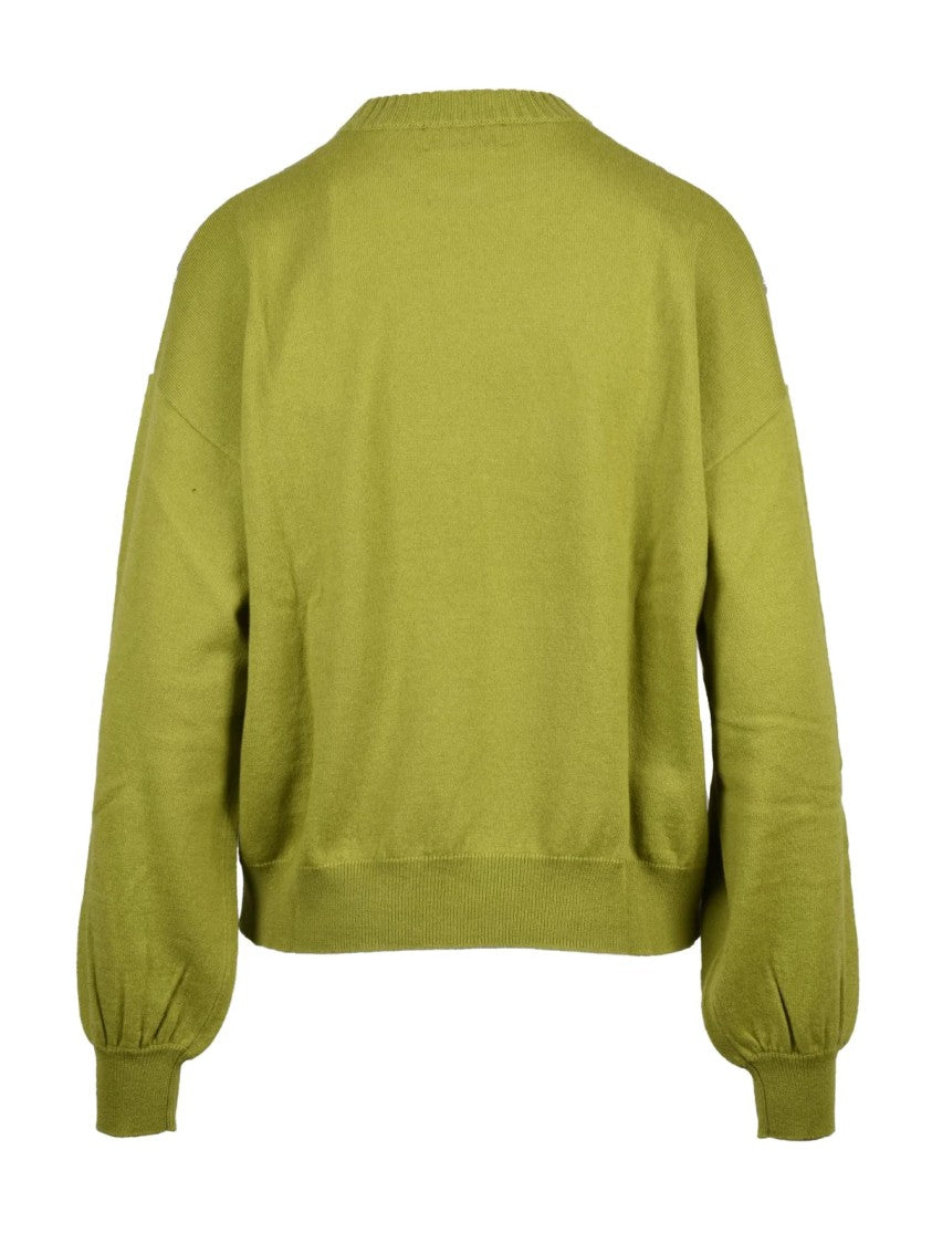 Ballantyne Crewneck Sweater With Bold Argyle Pattern And Puff Sleeves