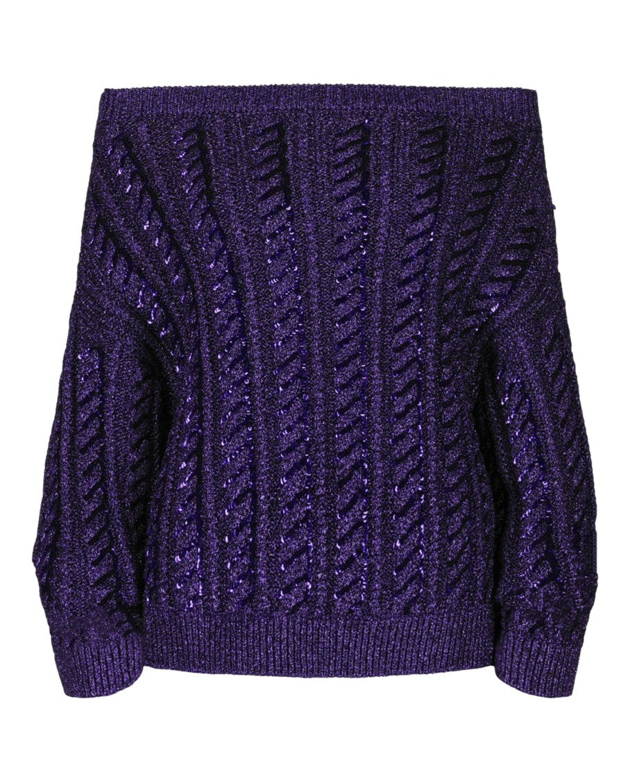 Valentino Off-The-Shoulder Metallic Cable Knit Sweater