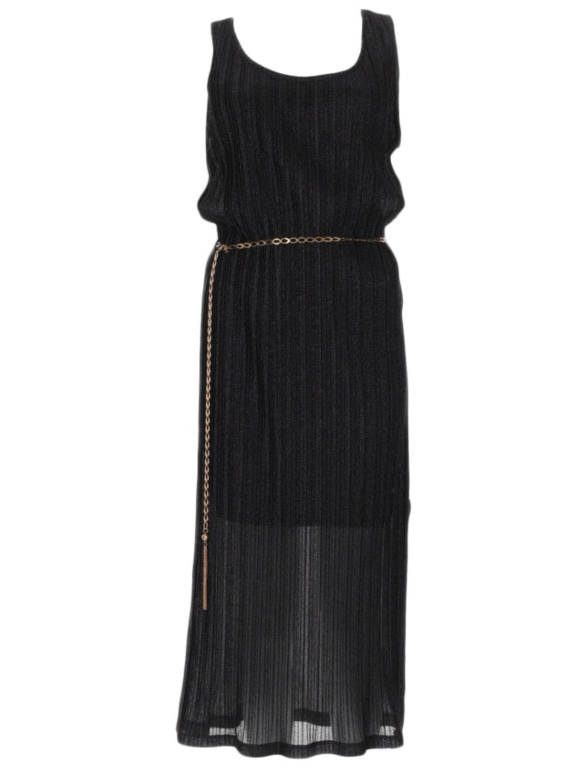 Joshe Sleeveless Midi Dress With Sheer Pleated Overlay