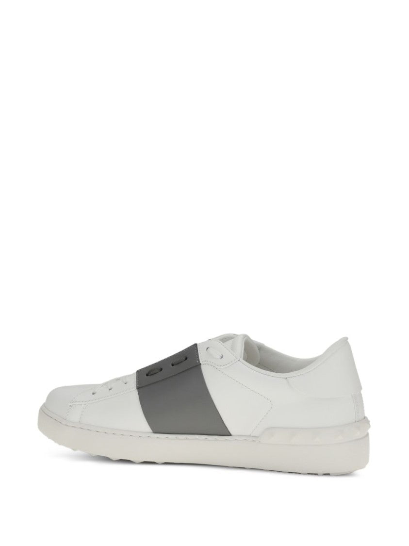 Valentino Garavani Low-Top White Leather Sneakers With Dark Grey Band
