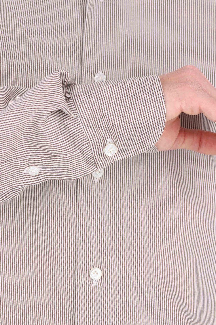 Finamore Twill 120'S Structured Tailored Shirt With Vertical Pinstripes