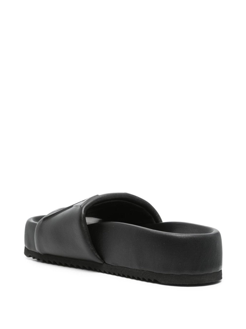 Vic Matié Black Ridged Rubber Sole Embossed Sandals