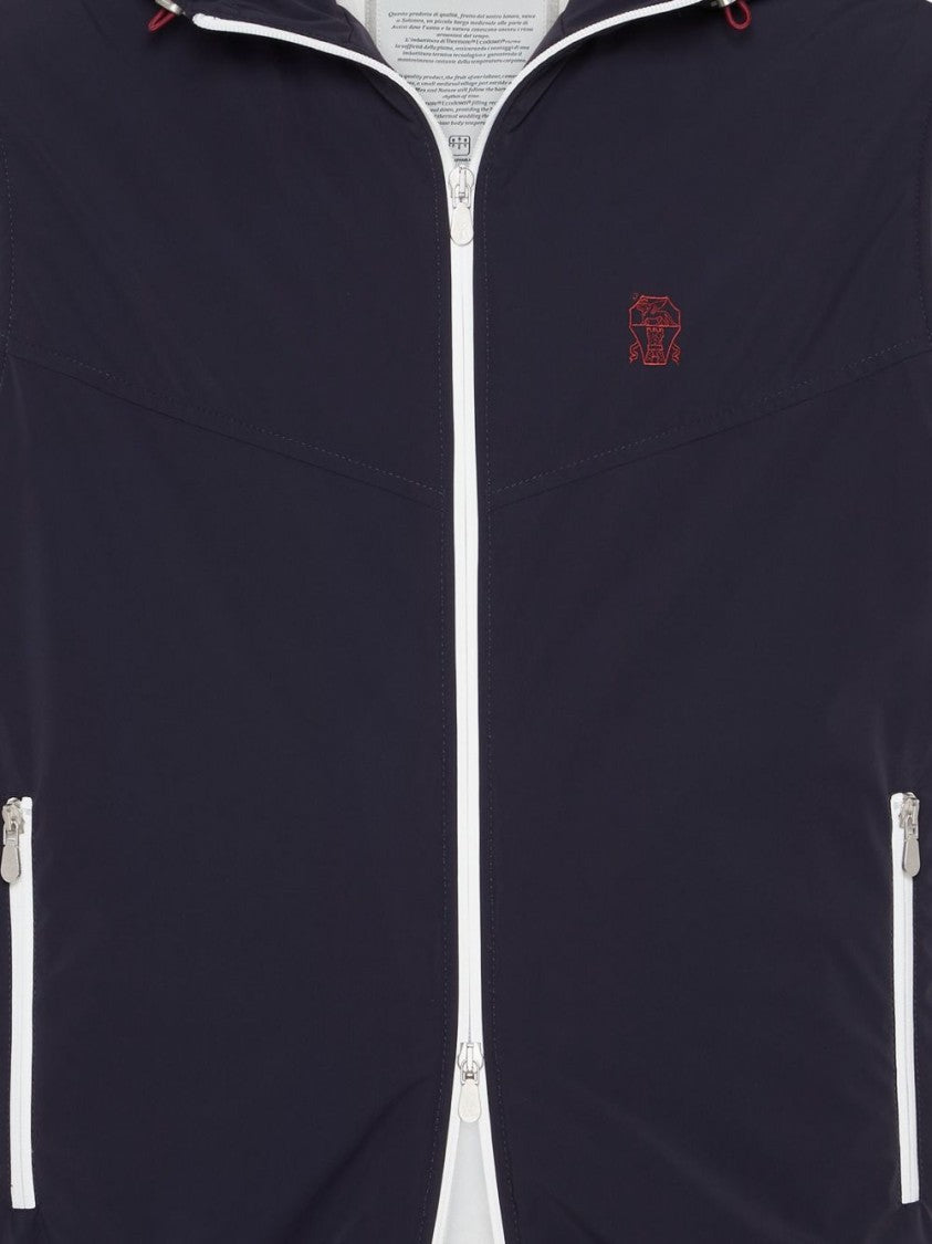 Brunello Cucinelli Black Zip-Up Hooded Logo Vest