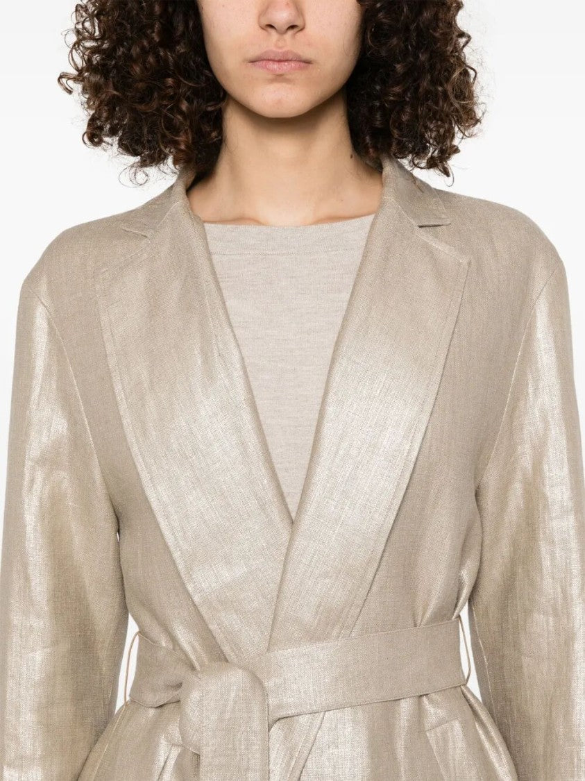 Herno Long Linen Coat With Belted Waist