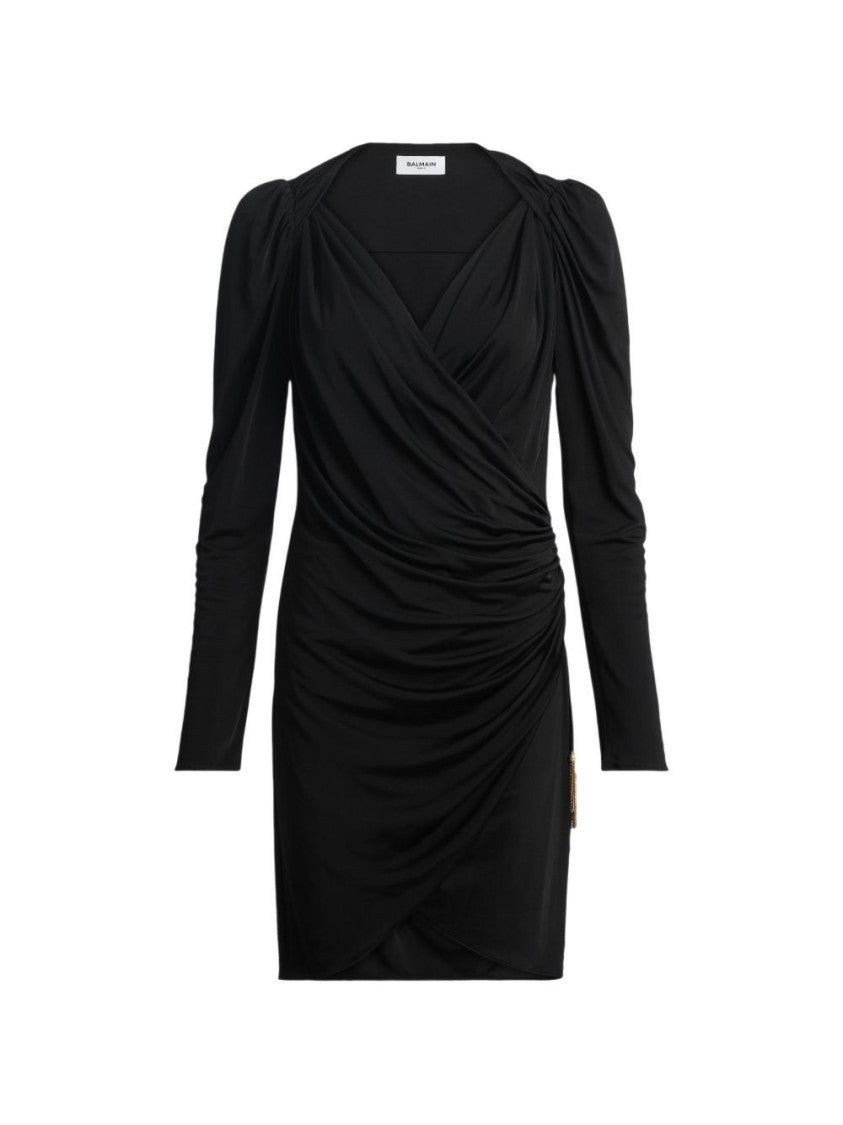 Balmain Fitted Mini Dress With Ruched Detail And Gold Tassels