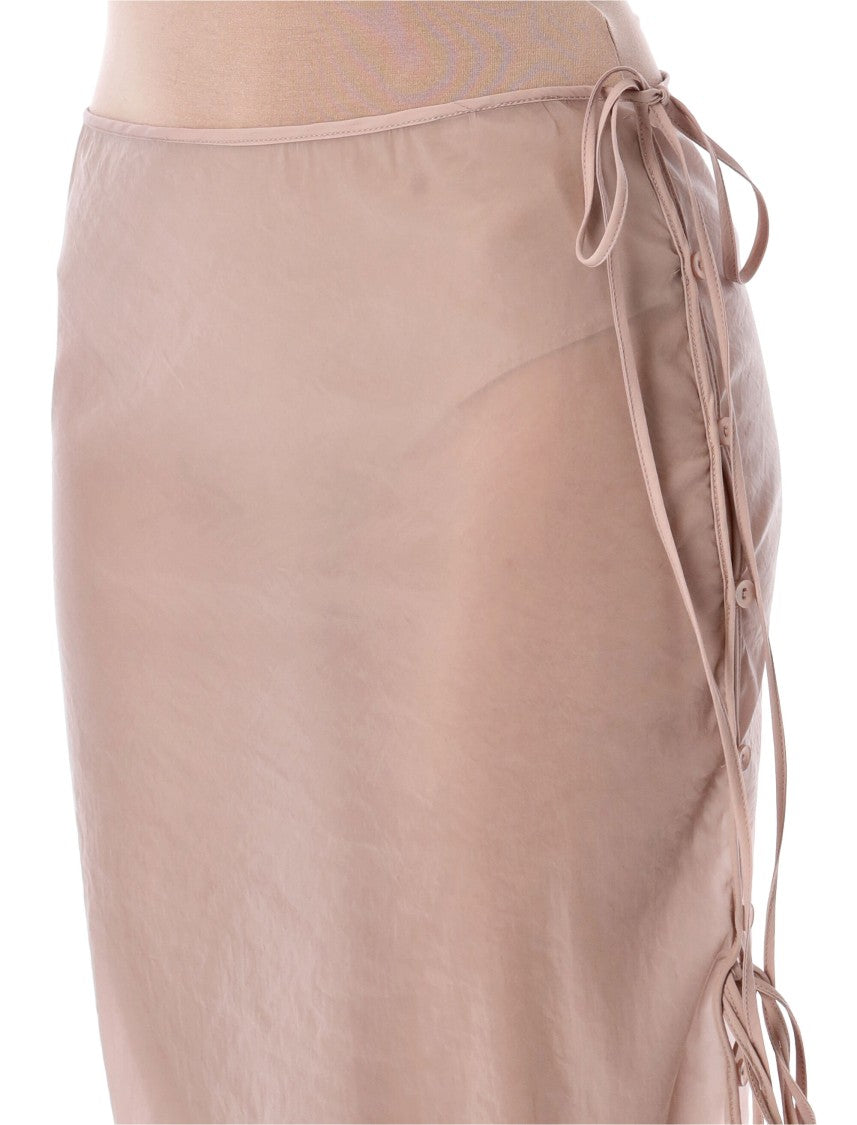 Low Classic See-Throught Button Loop Midi Skirt