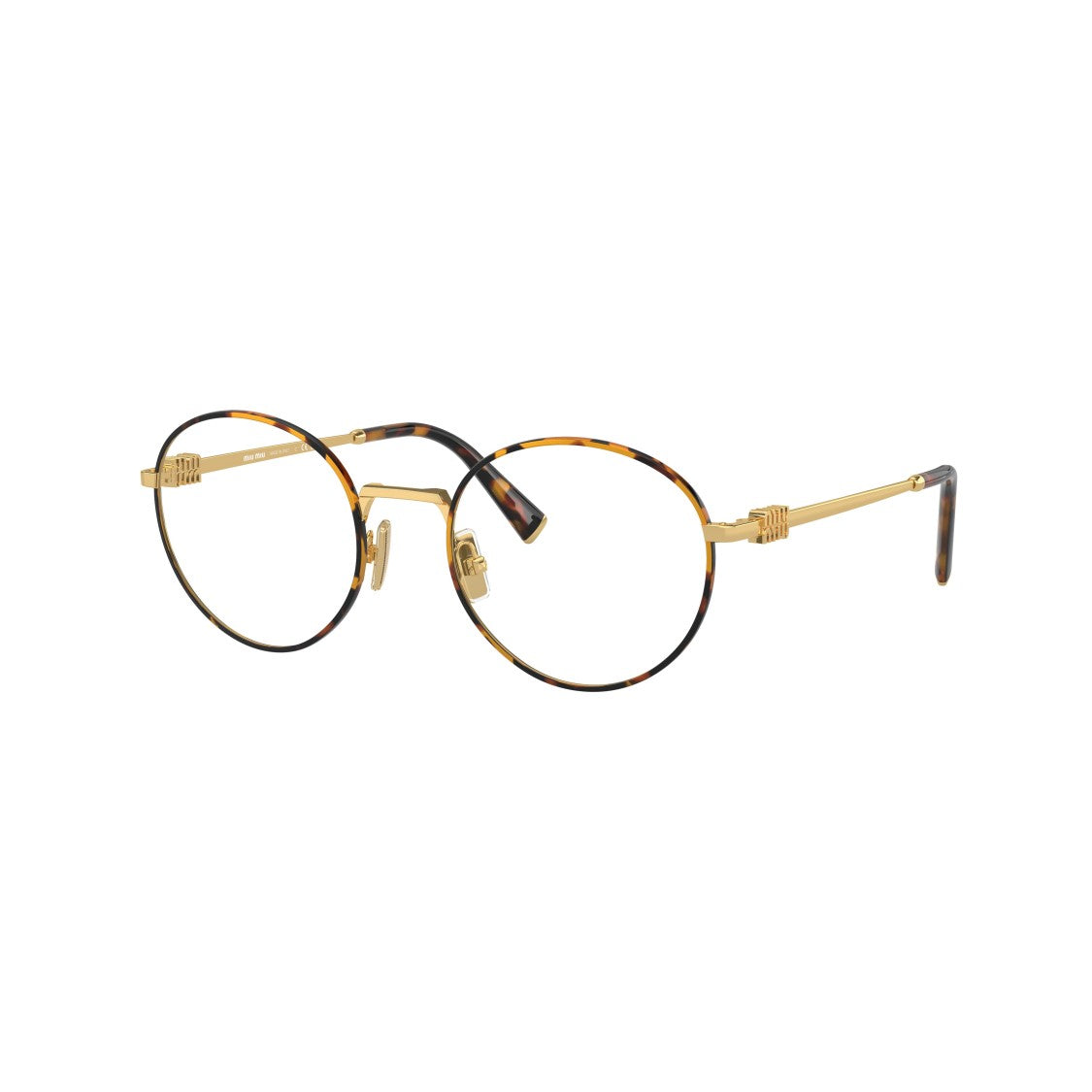 Miu Miu 0Mu 52Xv Round Tortoiseshell-Accented Eyeglasses