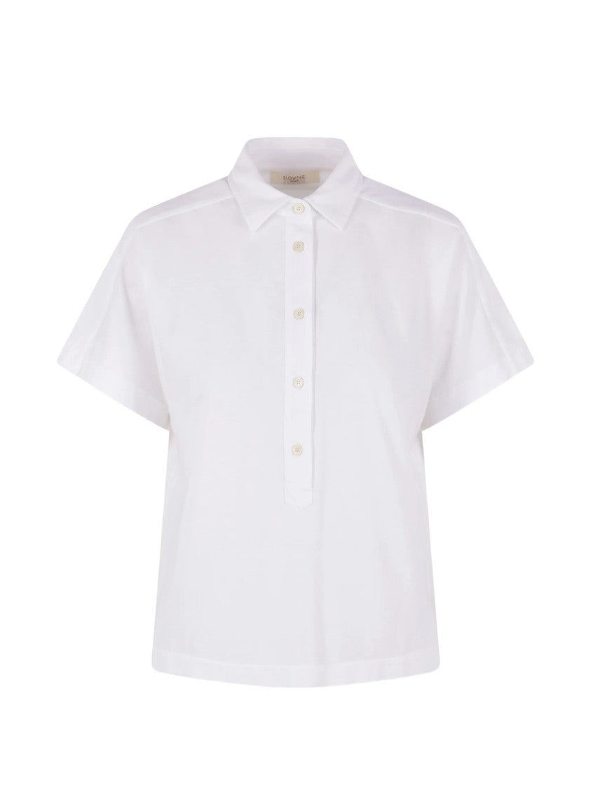 Zanone White Cropped Boxy Fit Polo Shirt