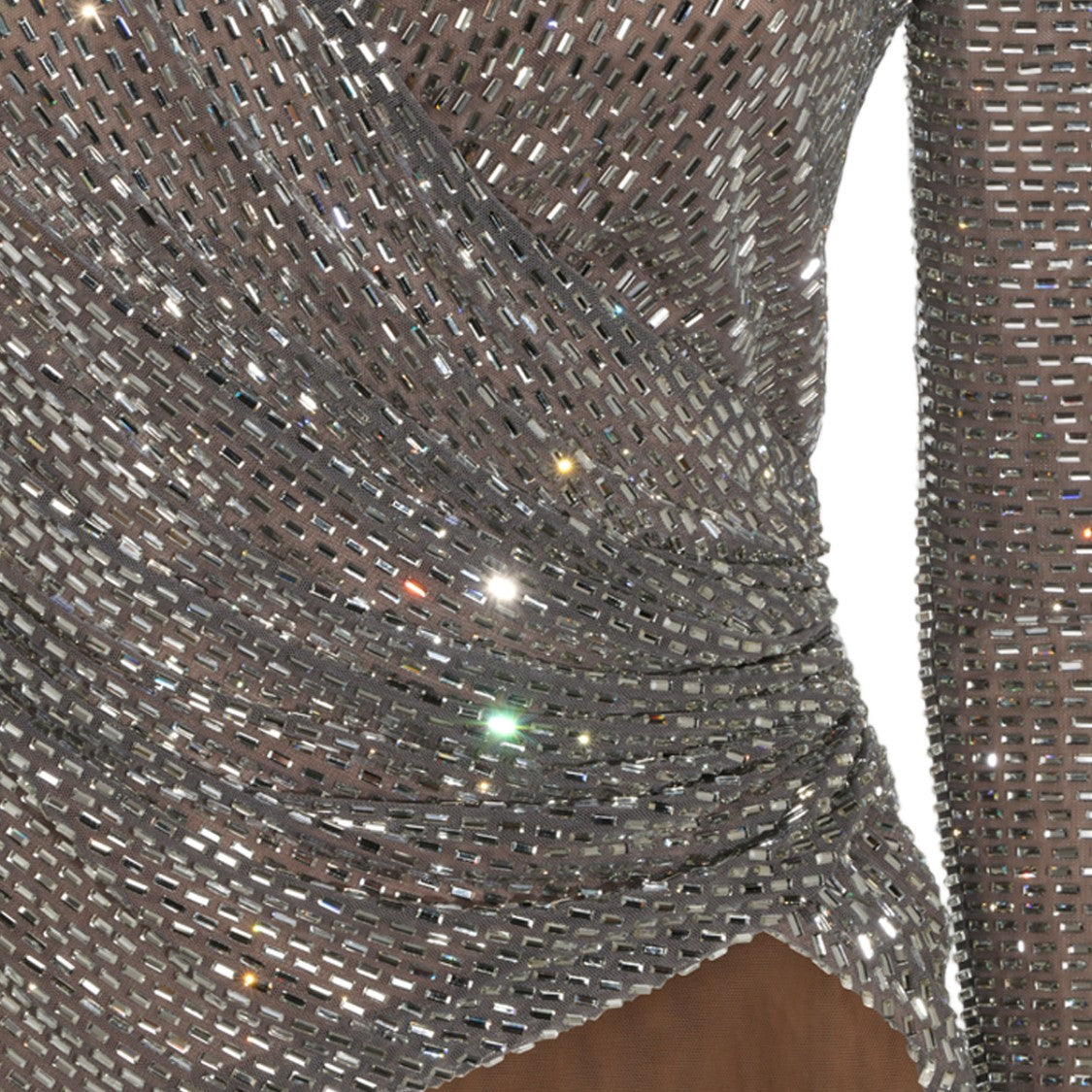 Self-Portrait Fitted Long-Sleeved Top With Deep V-Neckline And Reflective Sequins