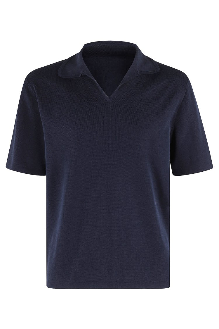 Fortela V-Neck Cotton Polo Shirt With Ribbed Detailing