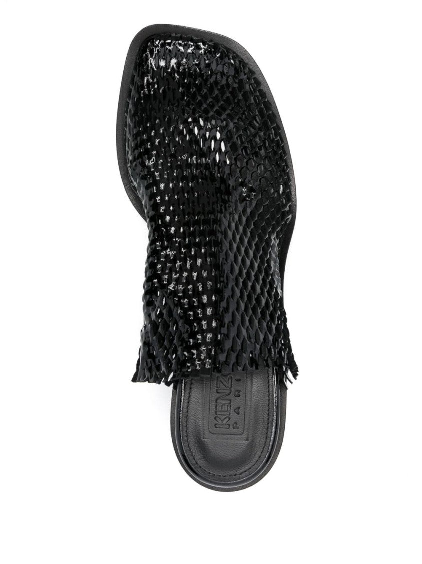 Kenzo Black Low Sculpted Heel Square Sandals