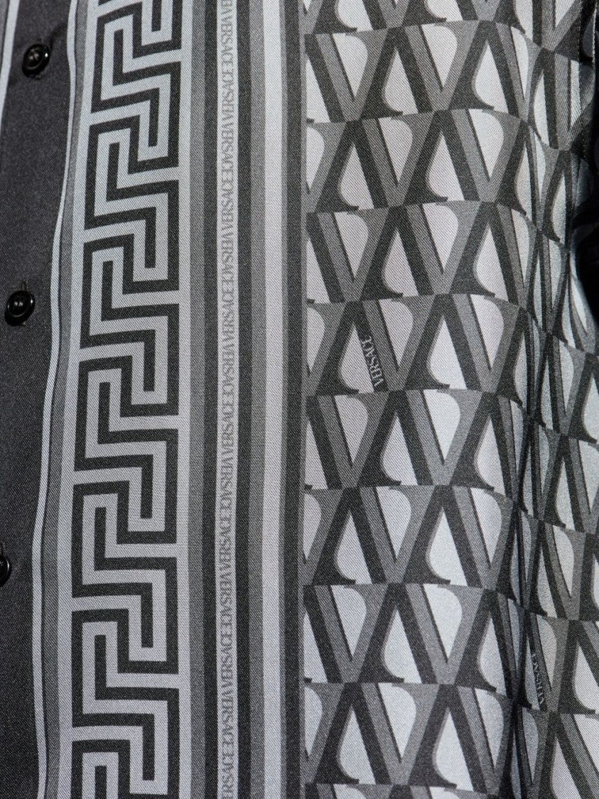 Versace Grey Geometric Pattern Silk Shirt
