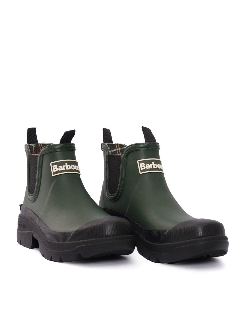 Barbour Waterproof Green Rubber Chelsea Ankle Boots