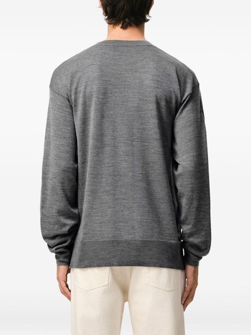 Ami Paris Grey Ribbed Finishes Wool Sweater