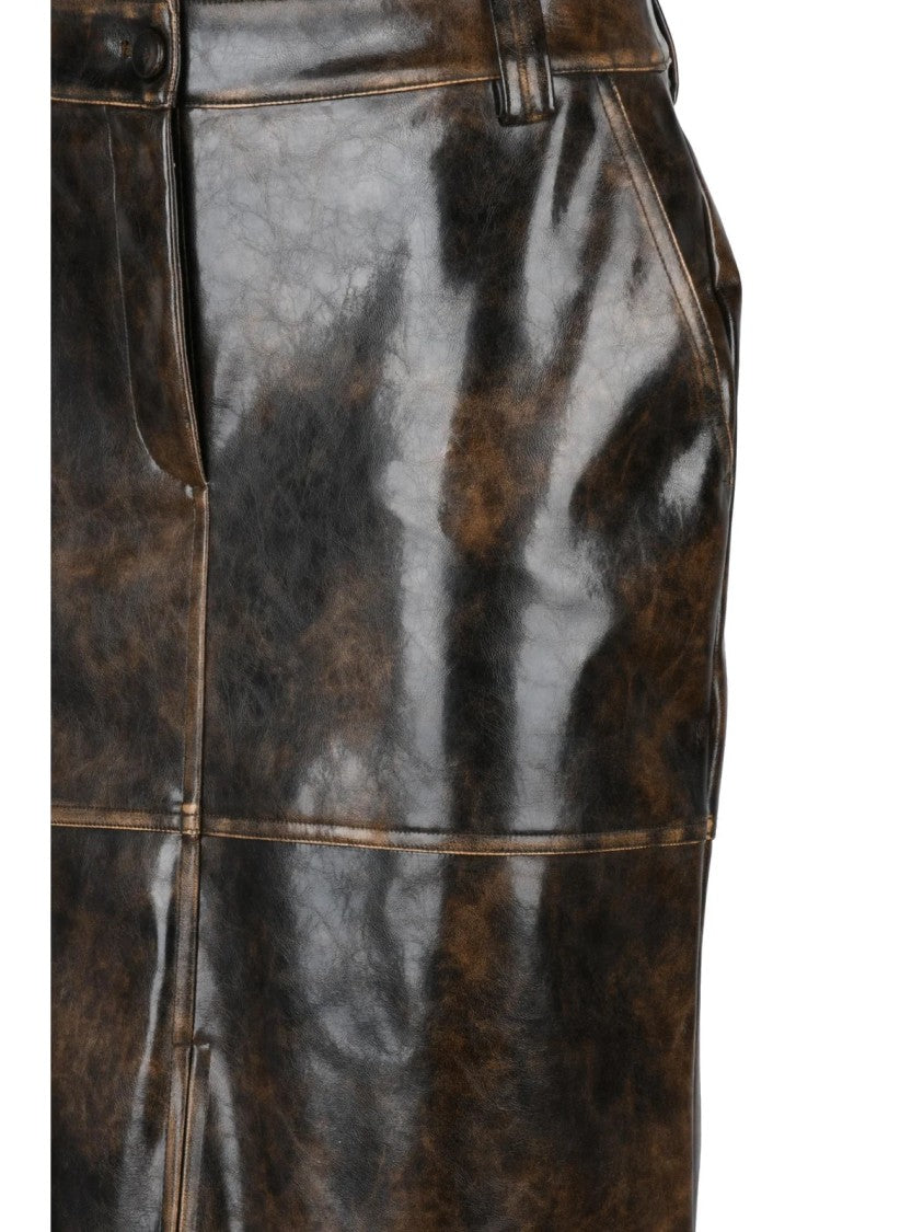 Patrizia Pepe Brown Polyurethane Zip Longuette Skirt