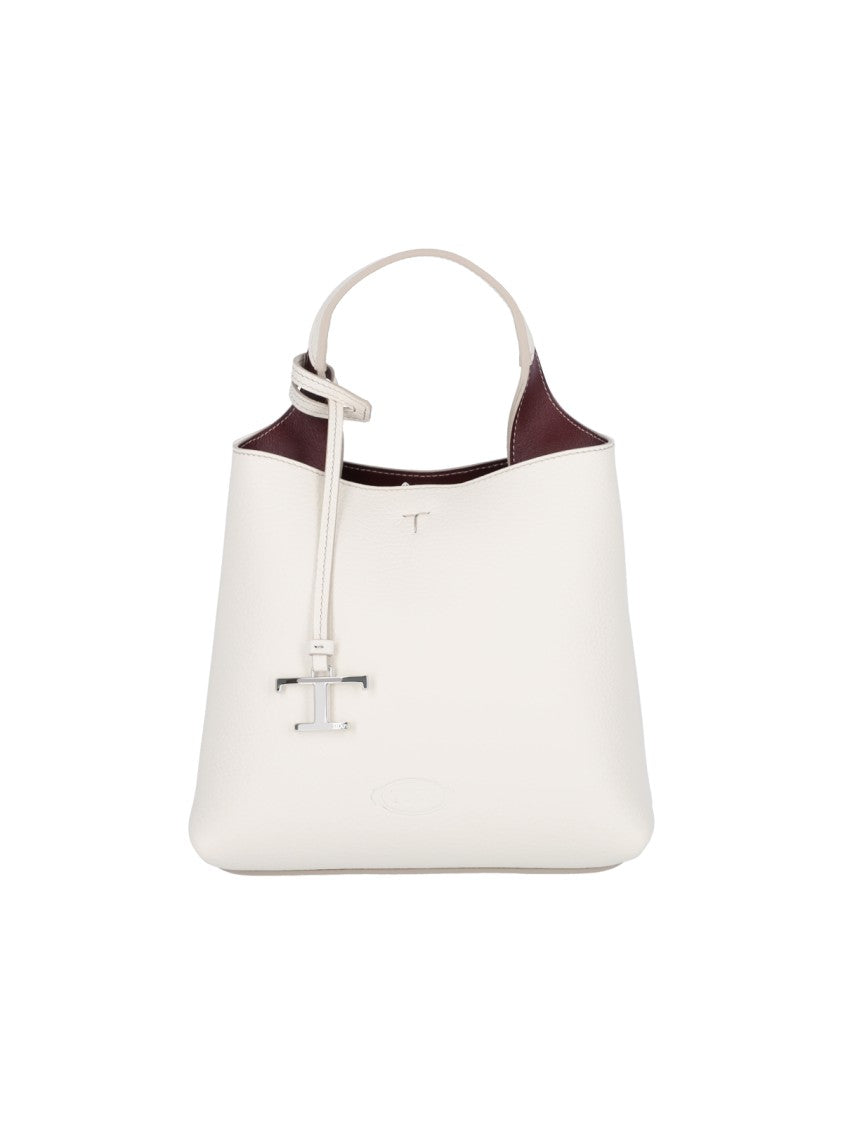 Tod's Textured White Leather Handbag With Silver Charm