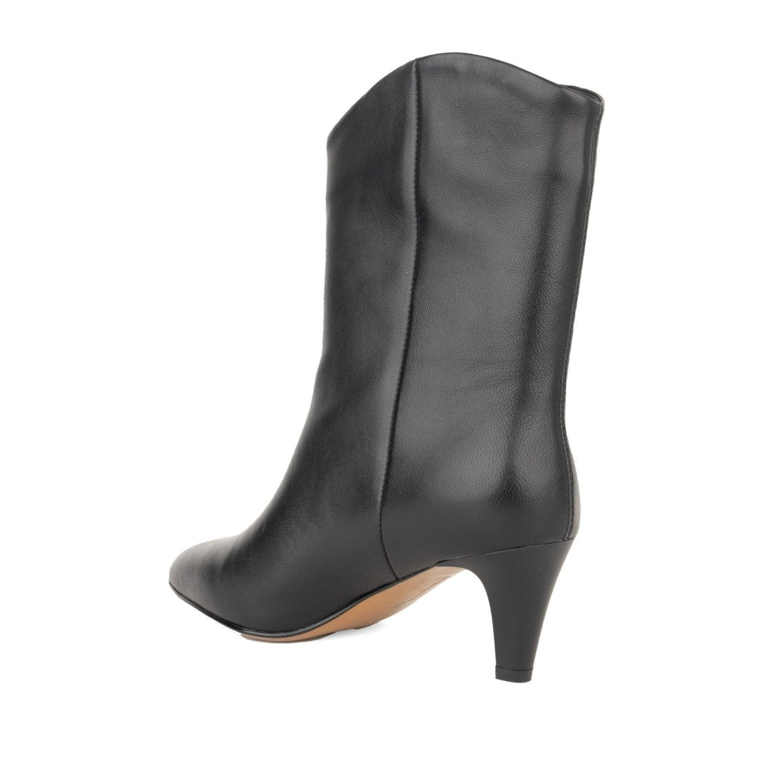 Linda Baumann Black Pointed Toe Low Heel Leather Ankle Boots