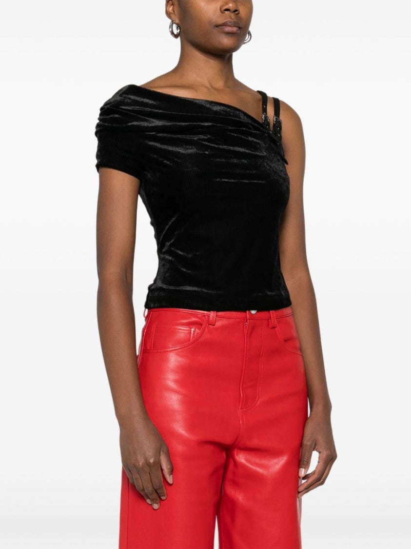 Versace Jeans Couture Asymmetrical Velvet Top With Modern Buckle Detail