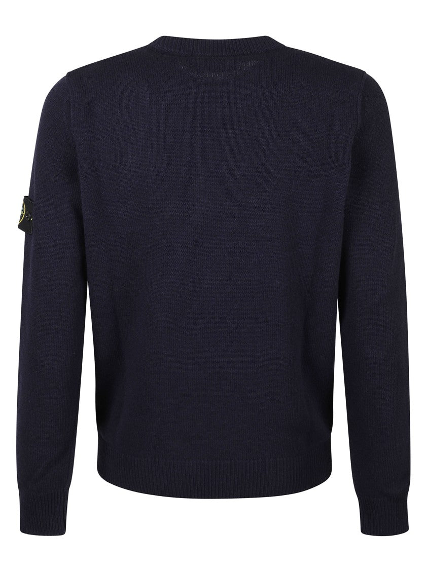 Stone Island Crew Neck Fitted Sweater With Ribbed Texture And Logo Detail