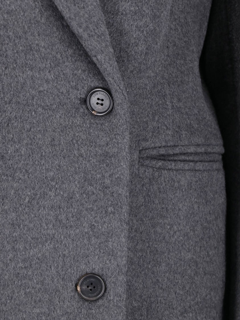 Low Classic Grey Double-Breasted Wool-Cashmere Long Coat