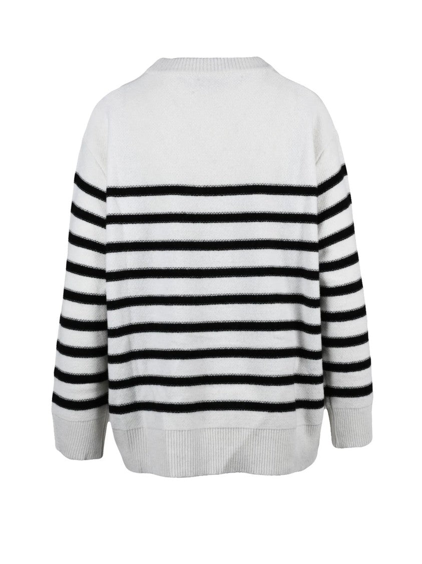 Ermanno Firenze Crew Neck Sweater With Rhinestone Detail And Striped Design
