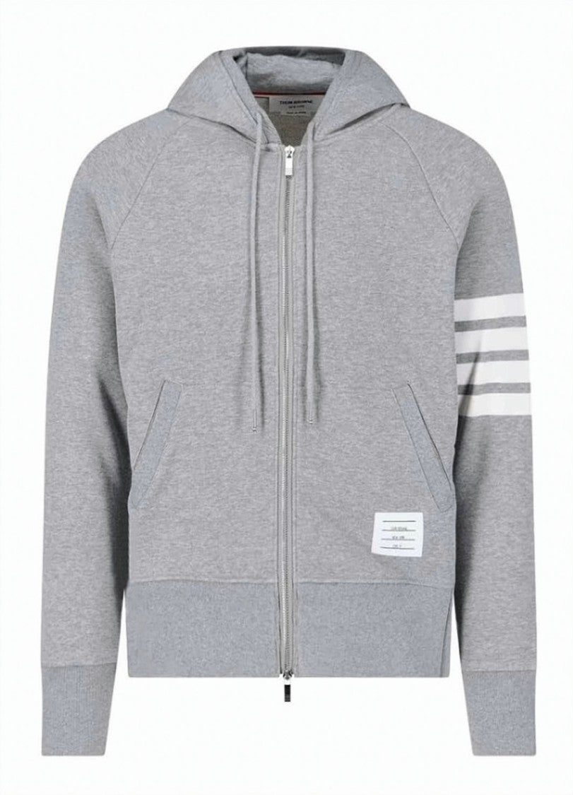 Thom Browne Grey Zip-Up Hoodie With Sporty Stripes