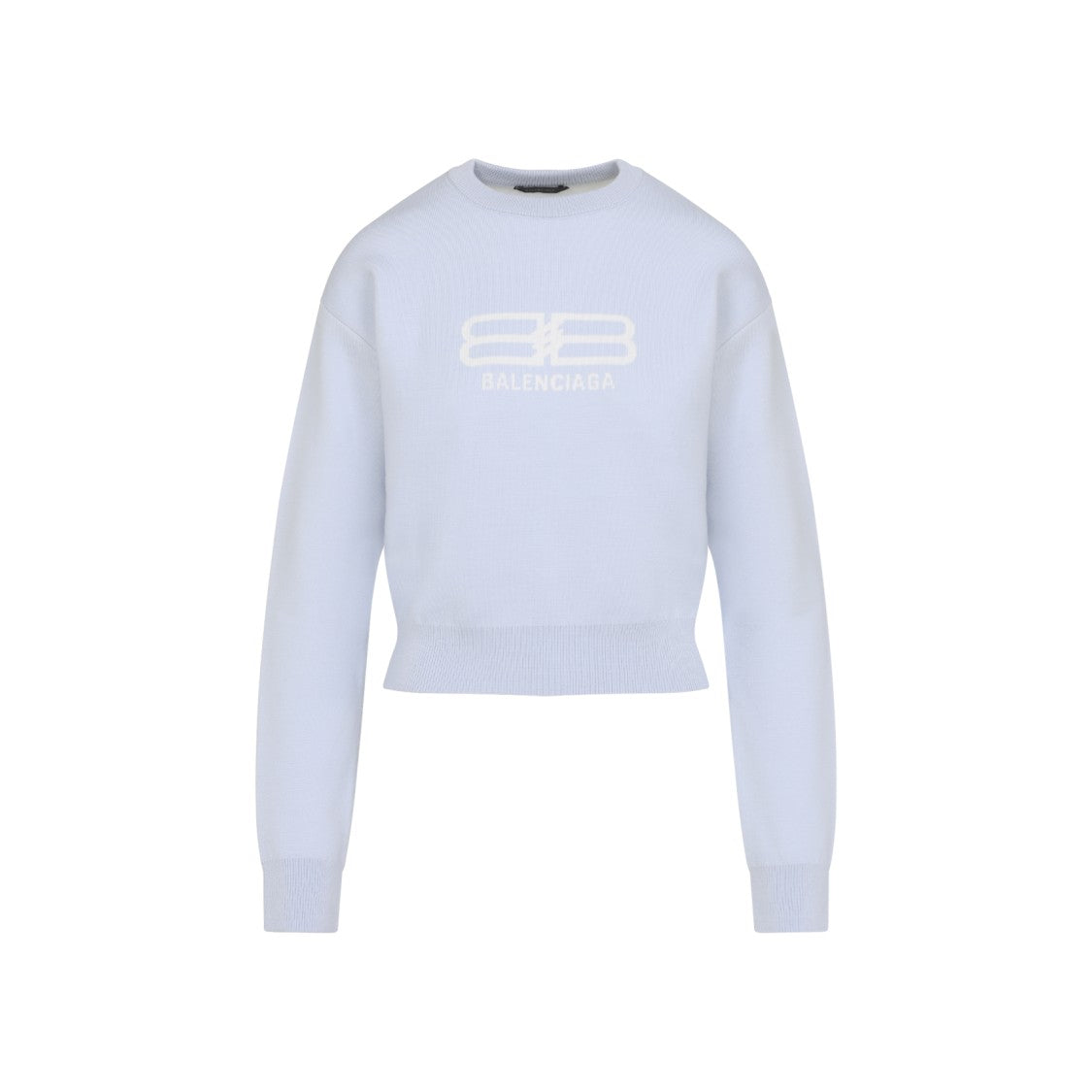Balenciaga Cropped Light Blue Wool Pullover