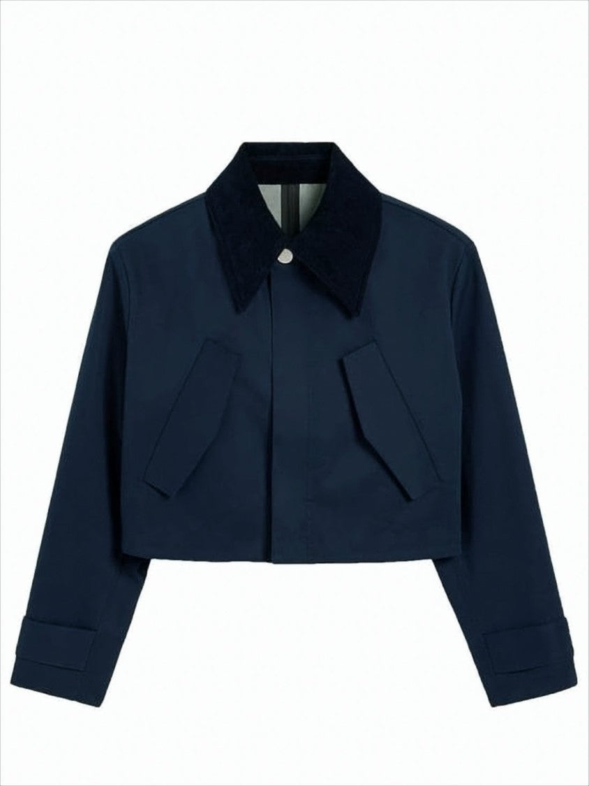 Ami Cropped Boxy Jacket With Contrasting Collar And Flap Pockets