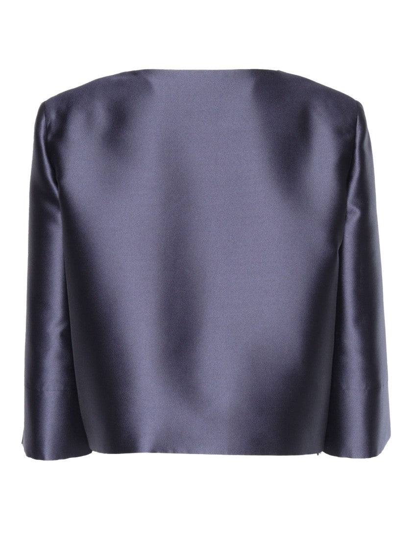Alberta Ferretti Structured Blue Jacket With Glossy Finish