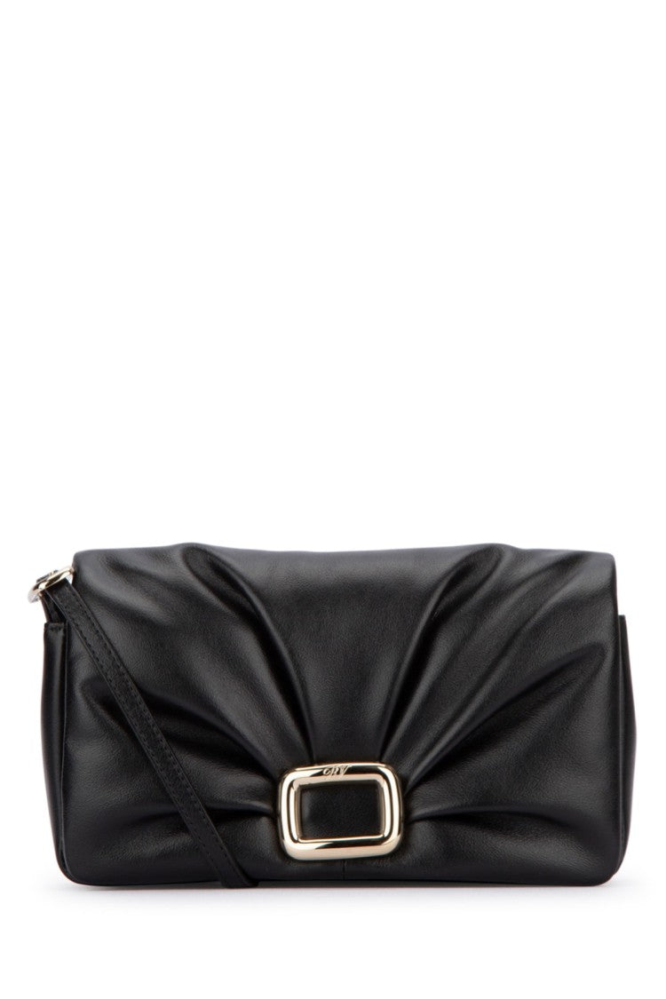 Roger Vivier Soft Gathered Nappa Leather Clutch With Front Buckle Detail