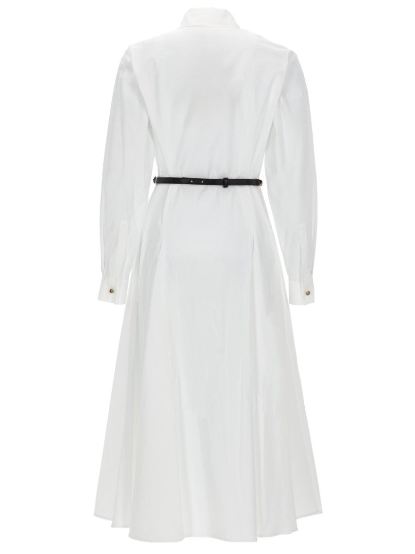 Max Mara White Poplin Midi Dress With Shirt Collar And Fitted Waist