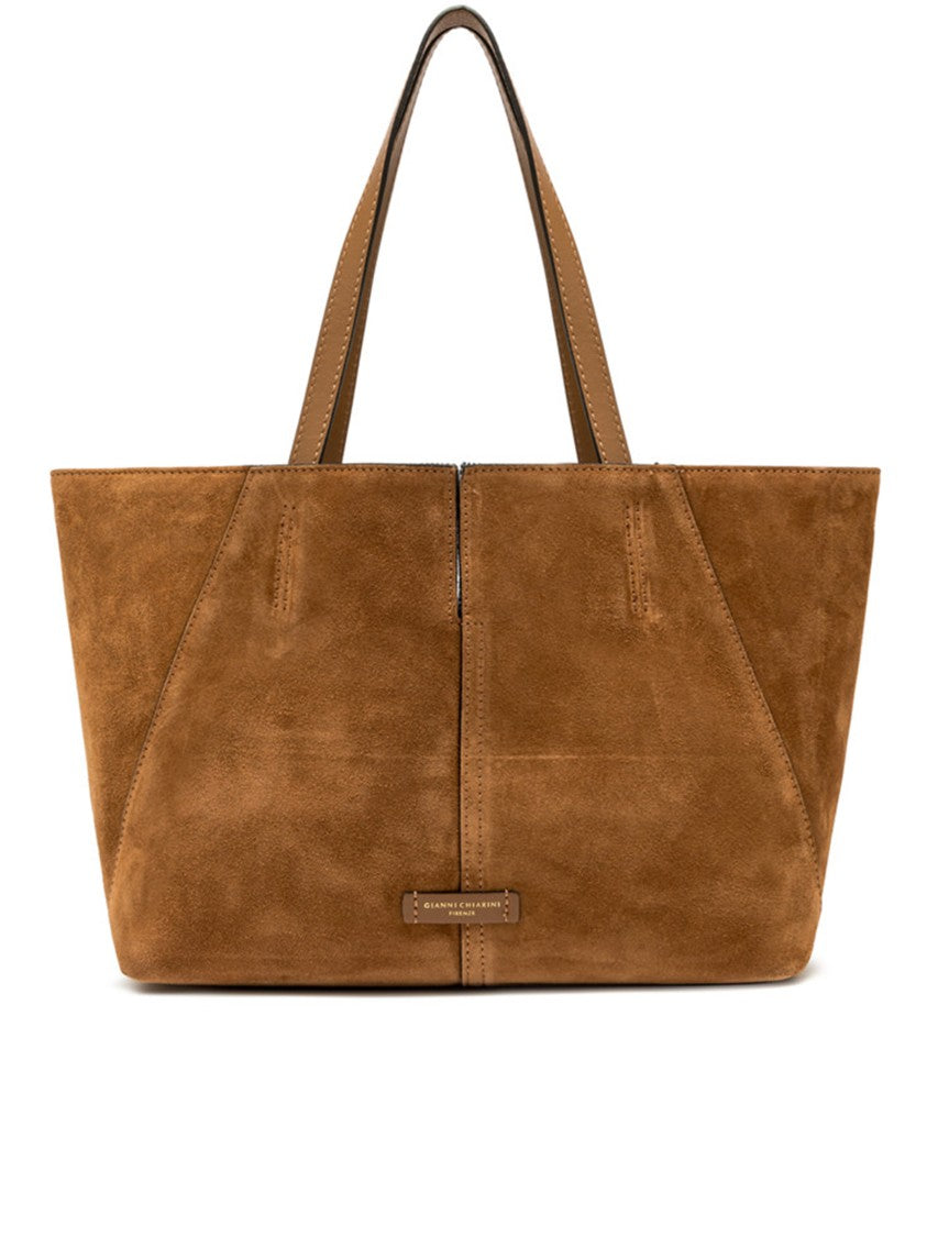 Gianni Chiarini Maya Structured Brown Suede Leather Tote
