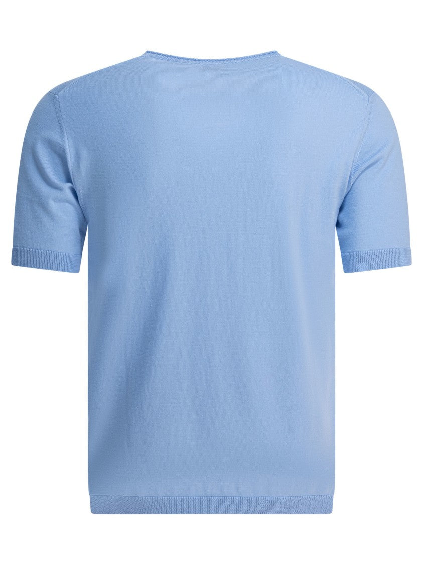 Rakki' Structured Blue Cotton T-Shirt With Roll Neck