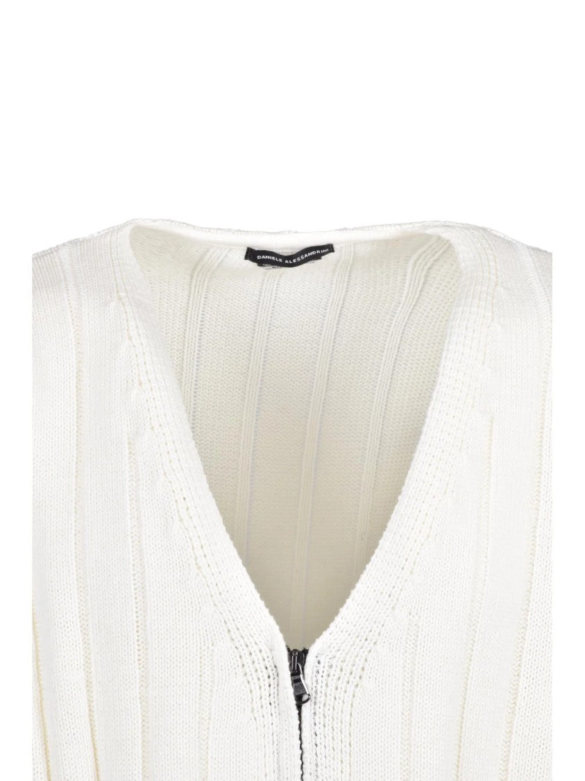 Daniele Alessandrini White Wool-Blend Zip Cardigan