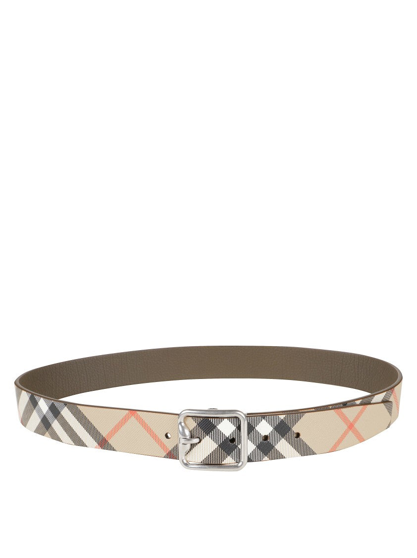 Burberry Classic Beige Check Belt With Silver Buckle