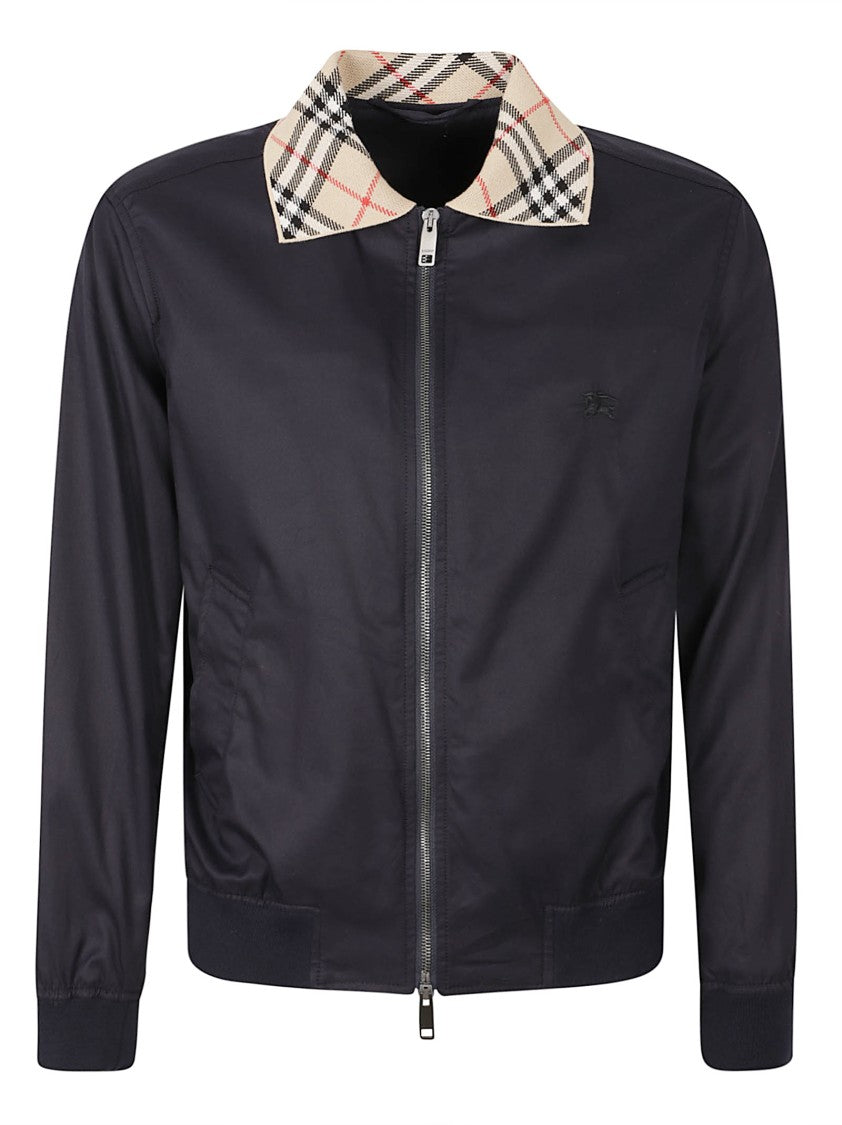 Burberry Casual Jacket With Checkered Collar And Embroidered Logo