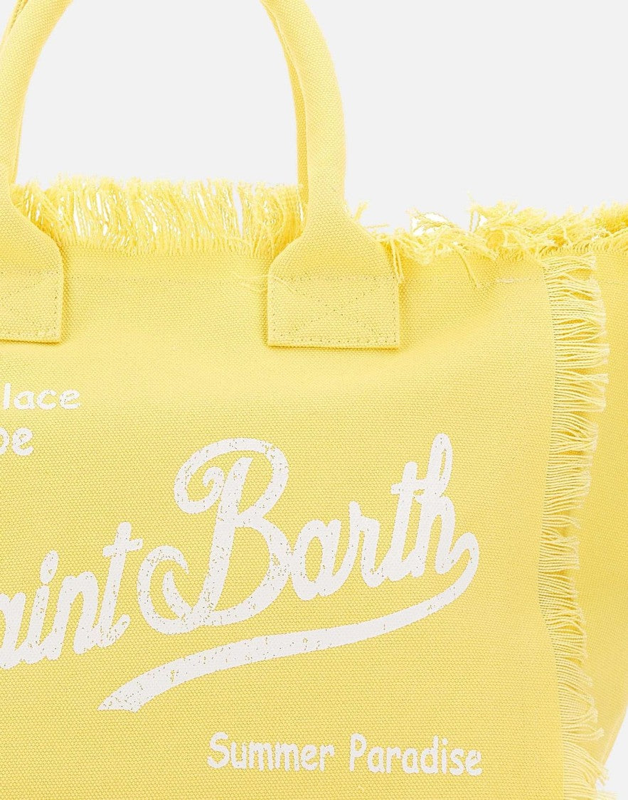 Mc2 Saint Barth Soft Yellow Tote Bag With Frayed Edges
