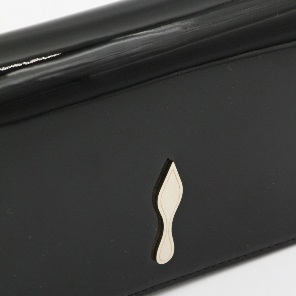 Christian Louboutin Rectangular Black Patent Bag With Gold Emblem And Chain Strap