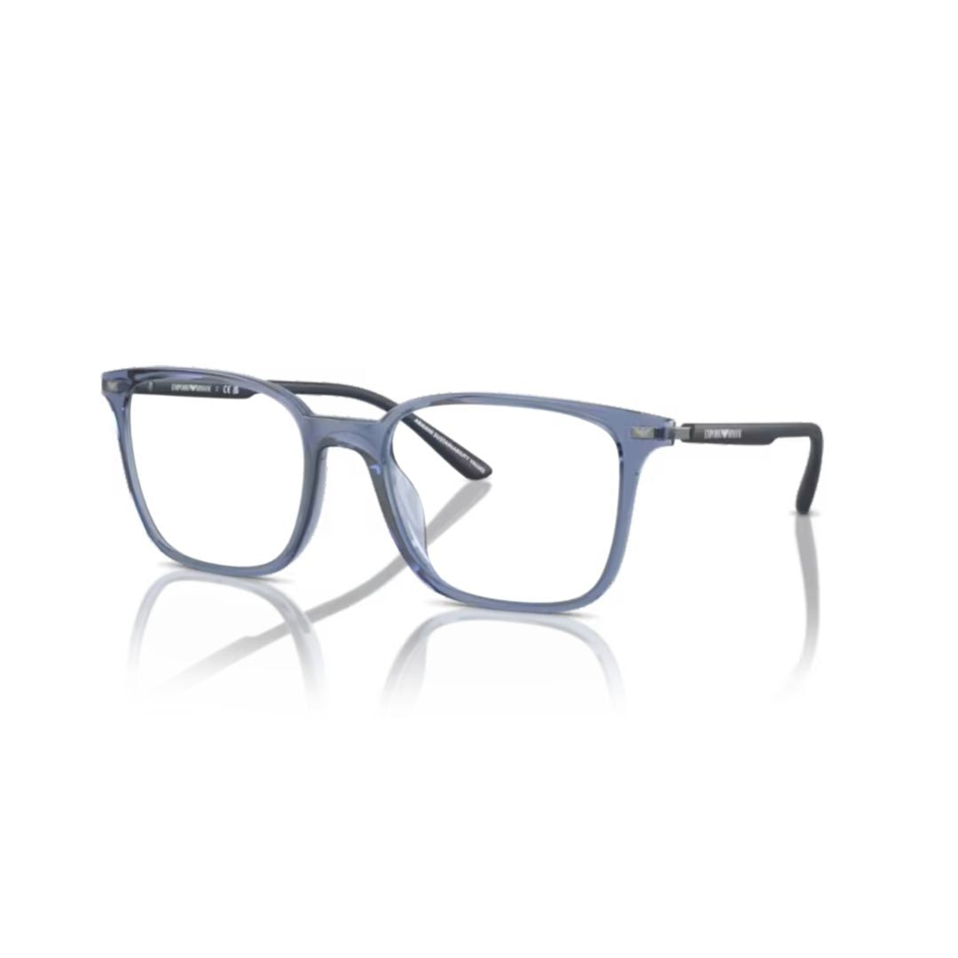 Emporio Armani 3242U Vista Rectangular Frame Eyeglasses With Translucent Blue Front