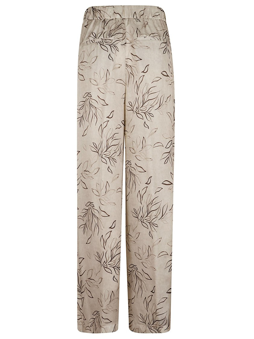 Peserico Fluid Wide-Leg Palazzo Pants With Botanical Print
