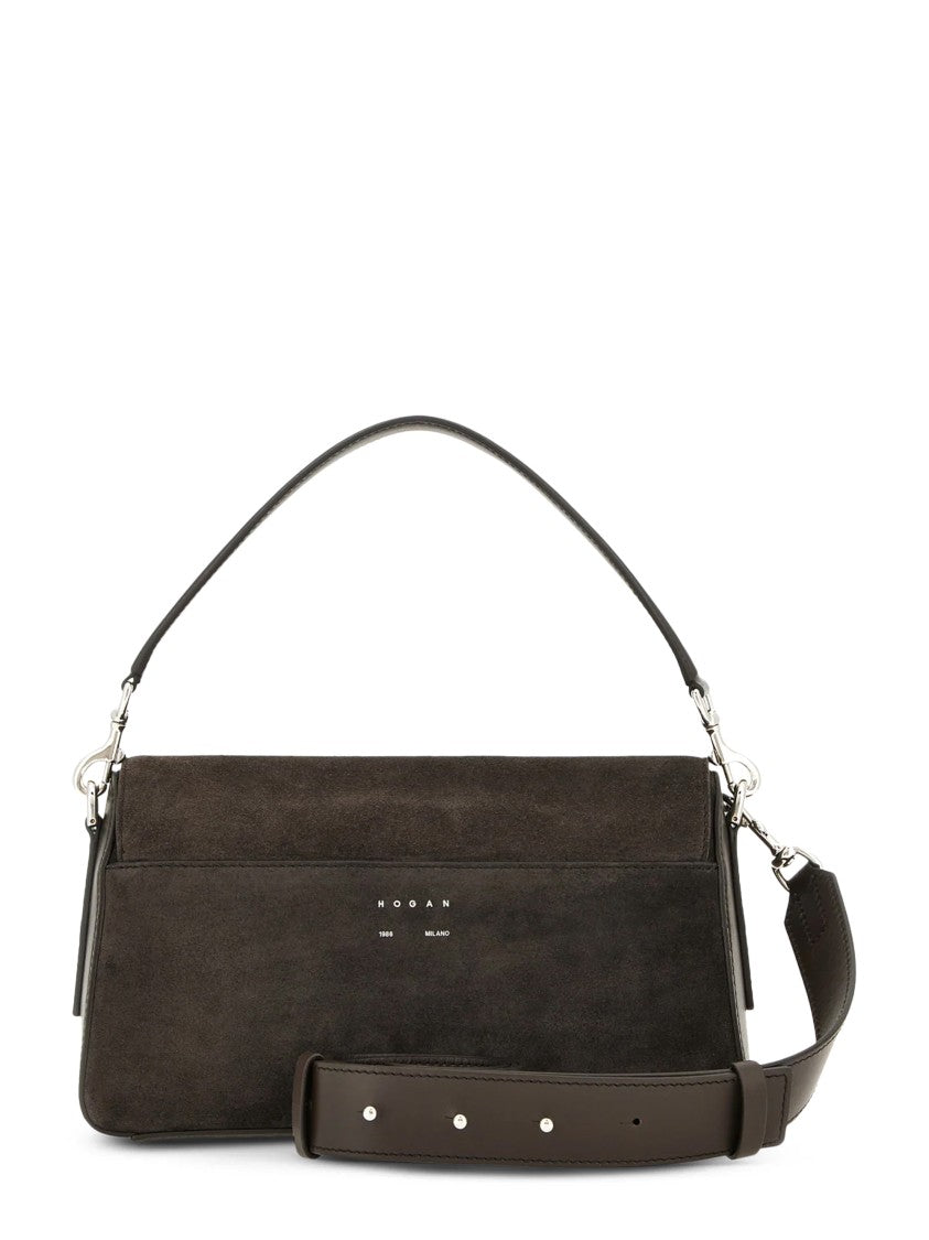 Hogan Rectangular Brown Suede And Calfskin Shoulder Bag