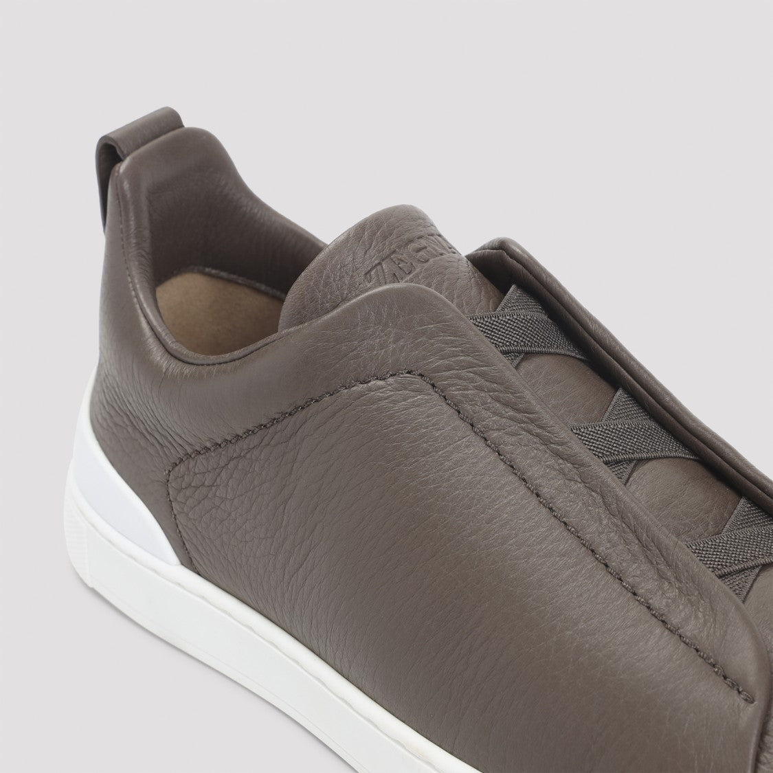 Zegna Triple Stitch Brown Deer Leather Sneakers