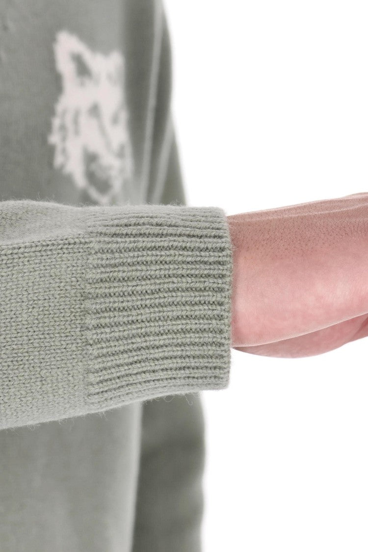 Maison Kitsuné Merino Wool Cardigan With Large Fox Embroidery