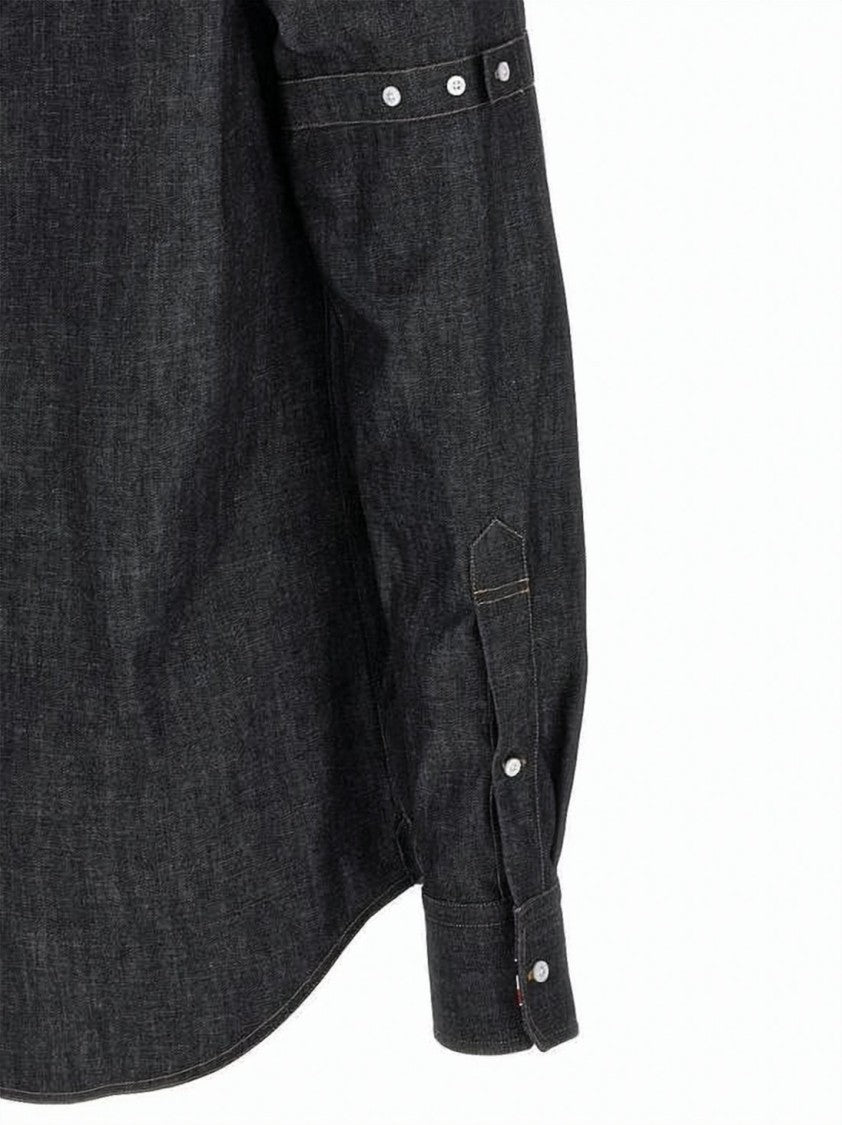 Thom Browne Denim Button-Down Shirt With Contrast Stitching