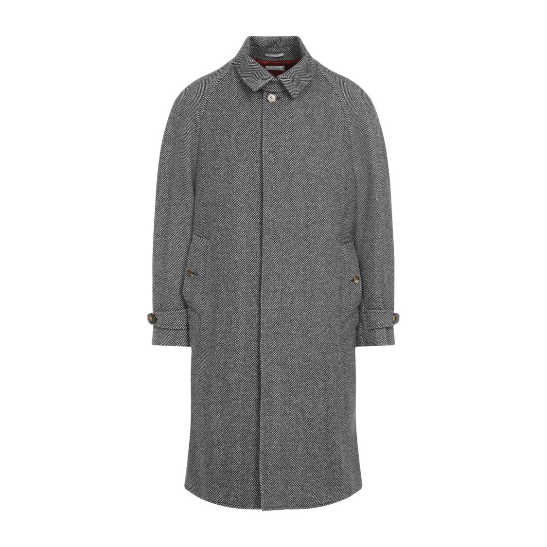 Brunello Cucinelli Wool-Silk-Cashmere Blend Coat With Herringbone Pattern