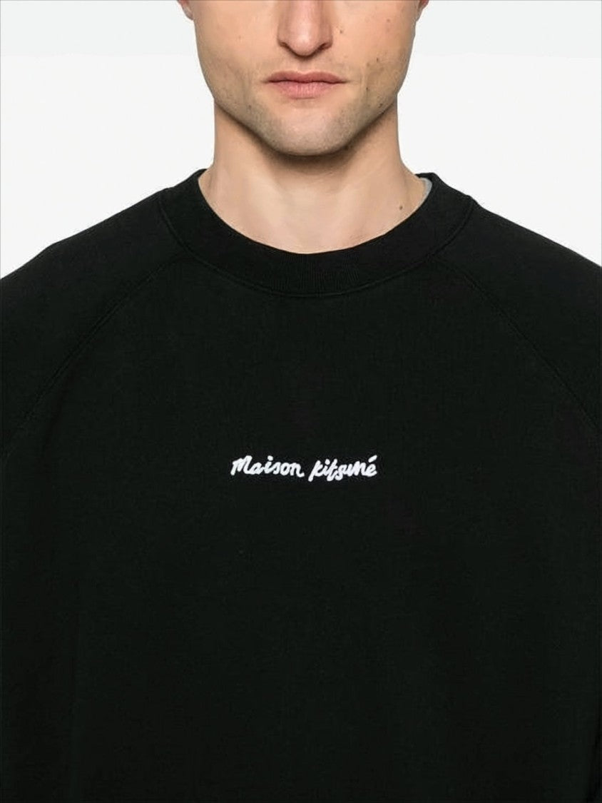 Maison Kitsuné Black Long-Sleeve Sweatshirt With Embroidered Logo