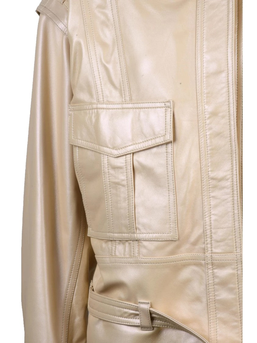 Iro Beige Bocar Detachable Sleeve Leather Jacket