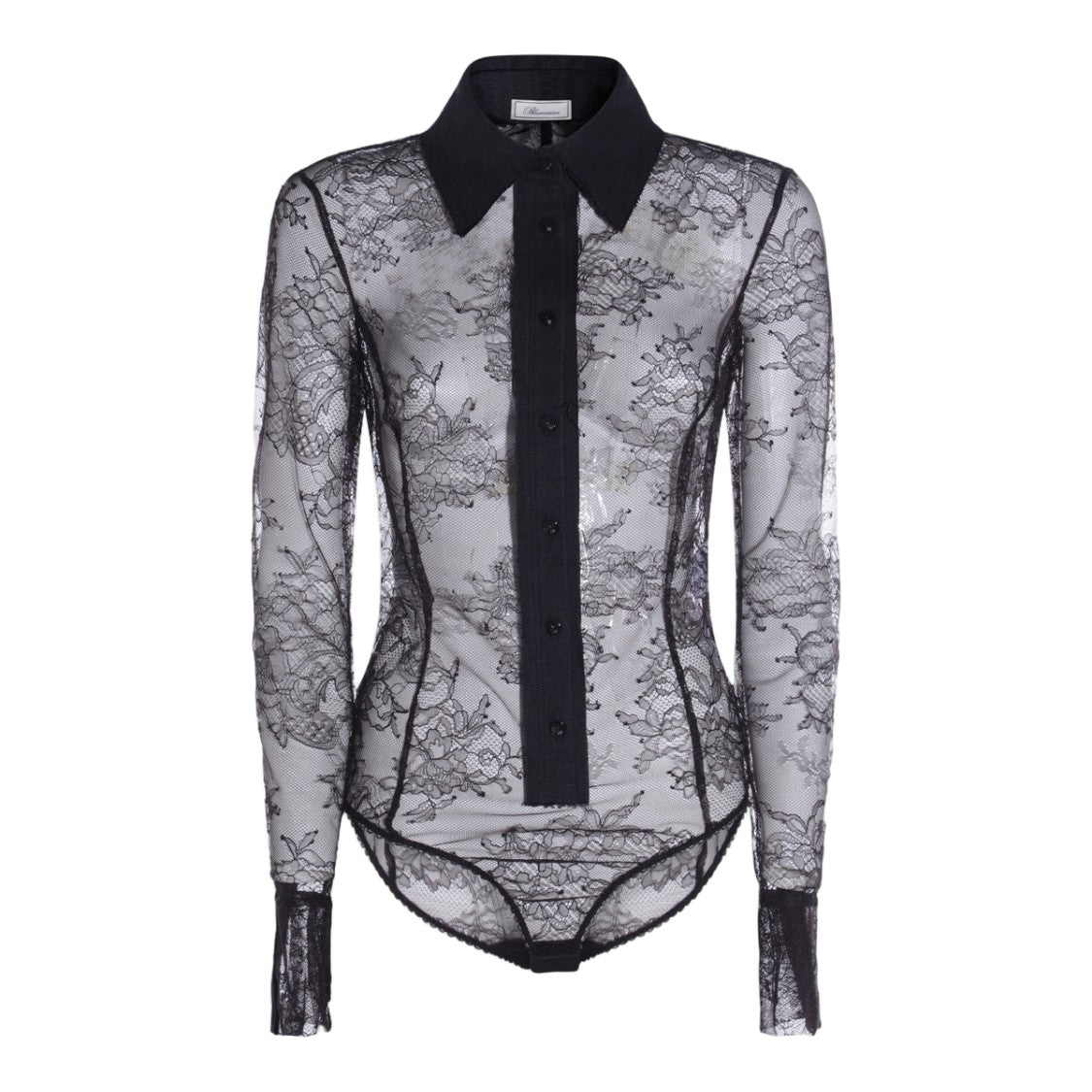 Blumarine Sheer Lace Bodysuit Shirt With Floral Patterns